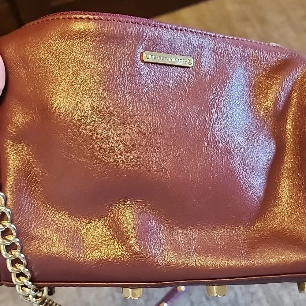 Rebecca Minkoff Zippered Crossbody Bag Chain Strap Leather Gold Hardware